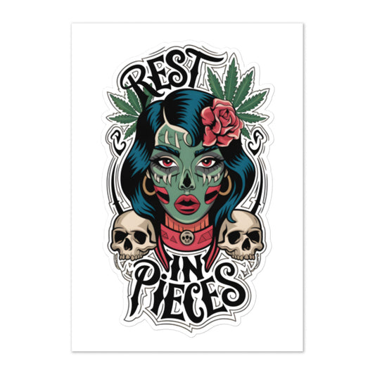 “Pegatina Calavera y Cannabis ‘Rest in Pieces’ - Grande”.