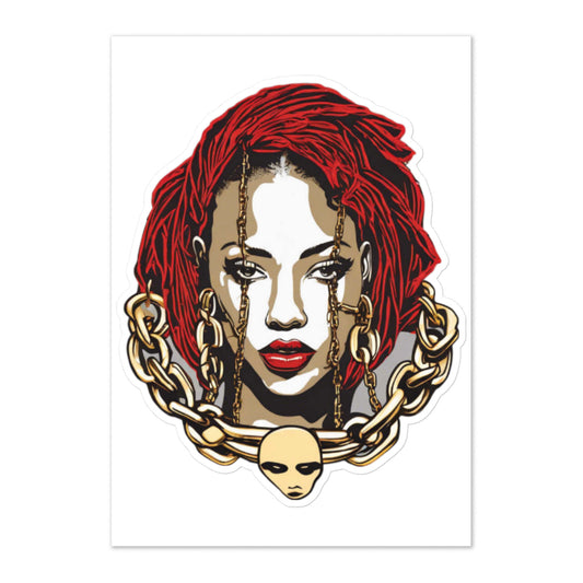 Pegatina Estilo Hip-Hop de Mujer con Cadenas y Cabello Rojo - Vinilo Grande