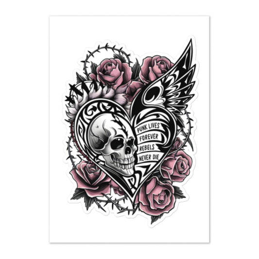 Pegatina Calavera Punk con Rosas y Alas - Arte Rebelde - Vinilo Grande Decorativo